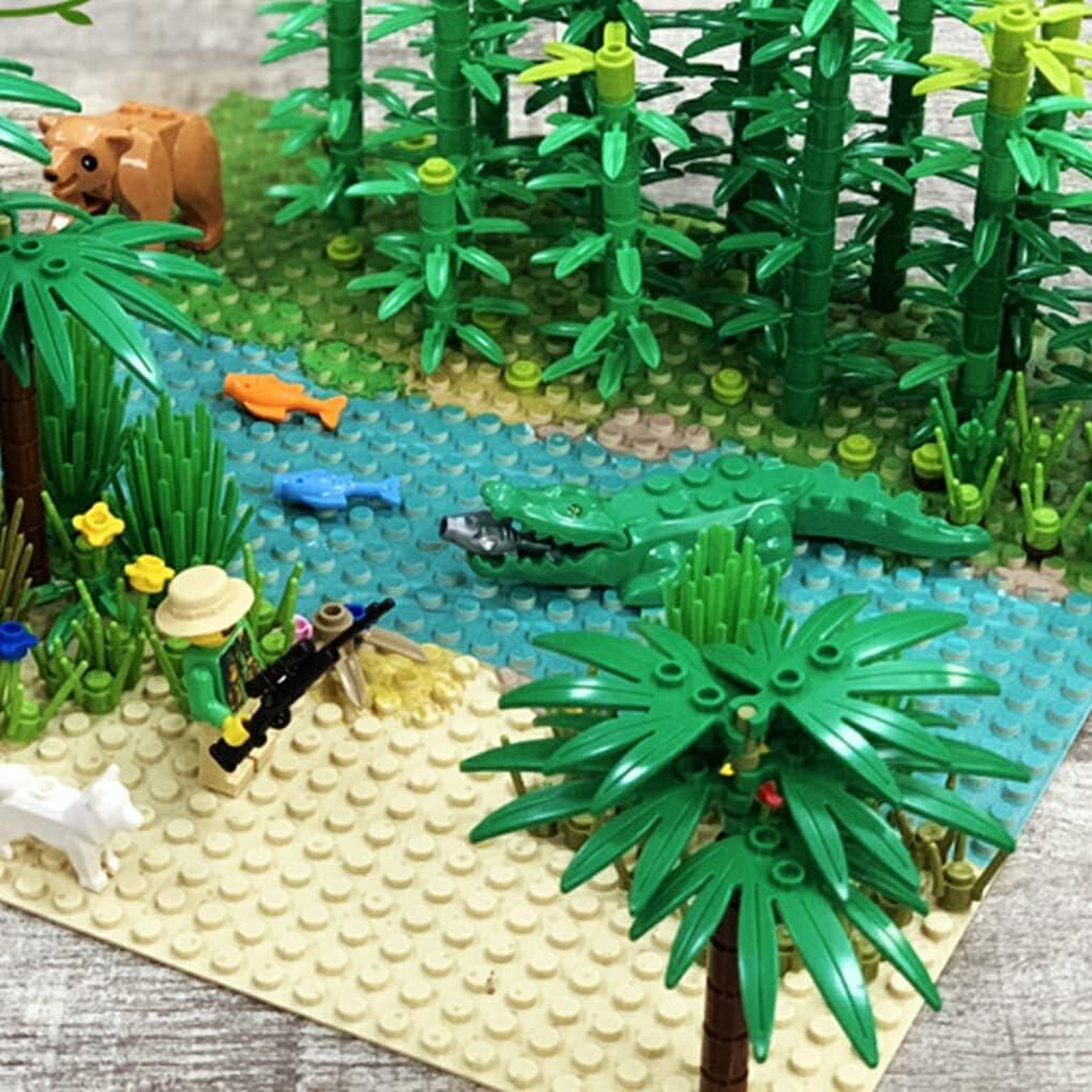 580 stuks Jungle Scène Bouwstenen Set, Tropisch Regenwoud DIY Kit met Basisplaat, Compatibele Stenen voor Kinderen