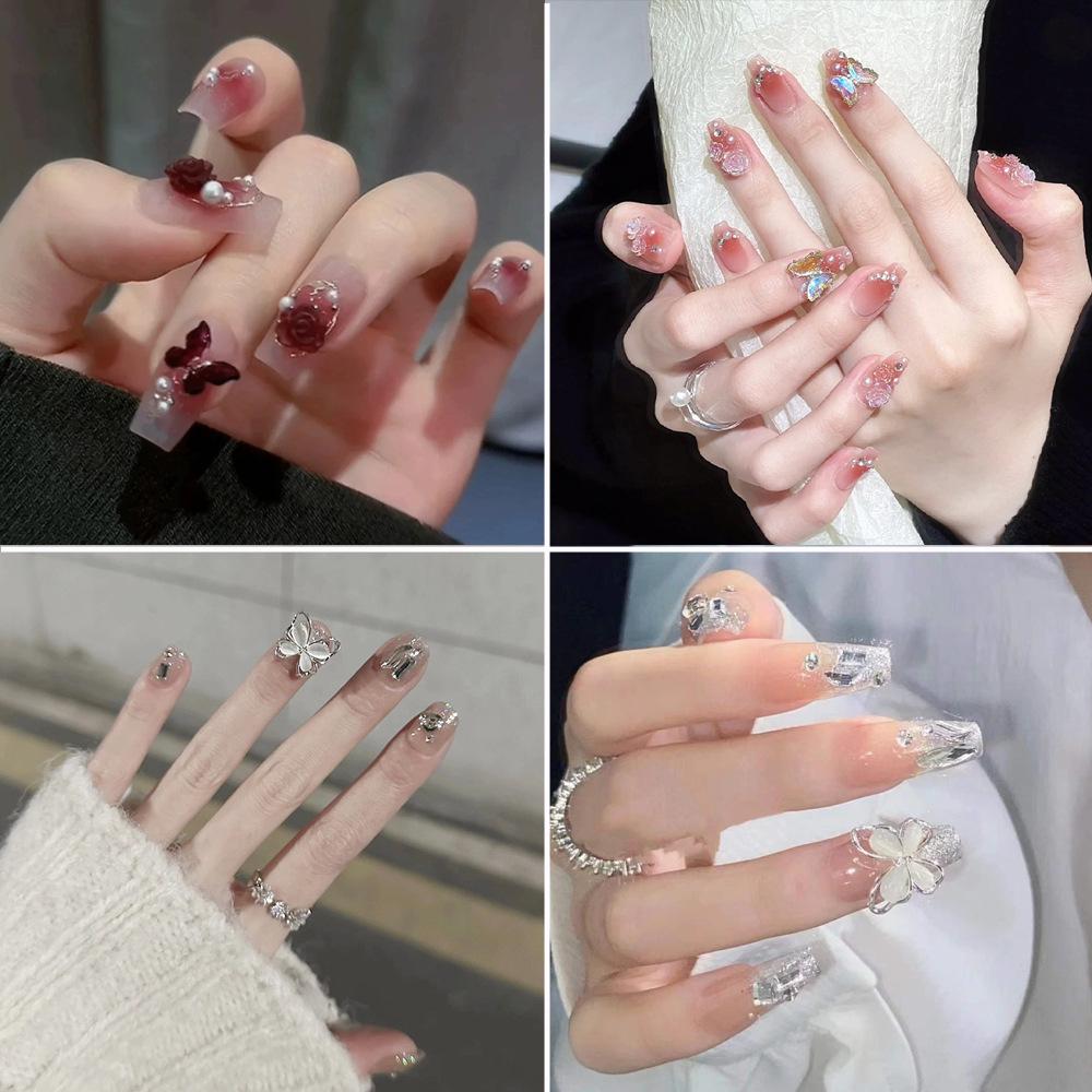 Handmade Press-On Nails – Crushed Diamond Butterfly Glitter Tips Collection