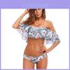 Sexy bikiny s odhalenými rameny, volánkovými okraji a květinovými akcenty, vysoce kvalitní polyesterový materiál