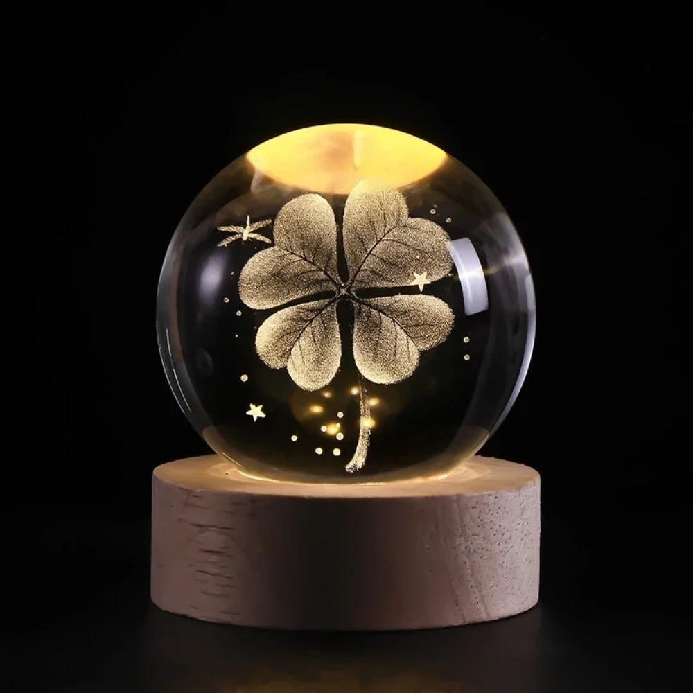 Hot 6cm 3D Crystal Ball Stitch Pikachu Wooden Base with 6cm Crystal Ball Planet Night Light Laser Carving Children's Gifts