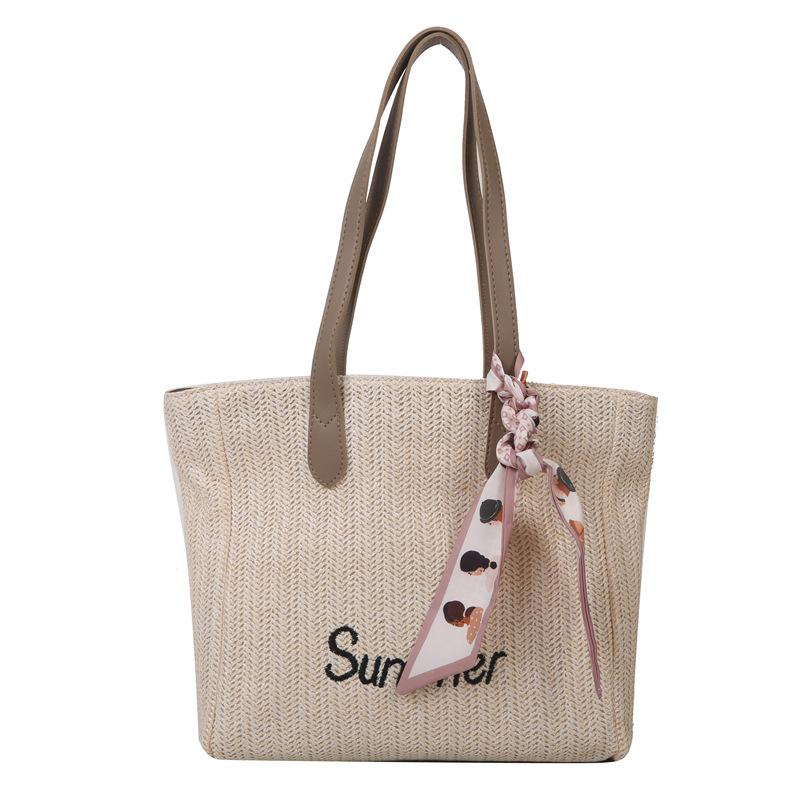 Woven large-capacity bag women's 2025 new spring commuter letter tote bag silk scarf versatile shoulder armpit bag