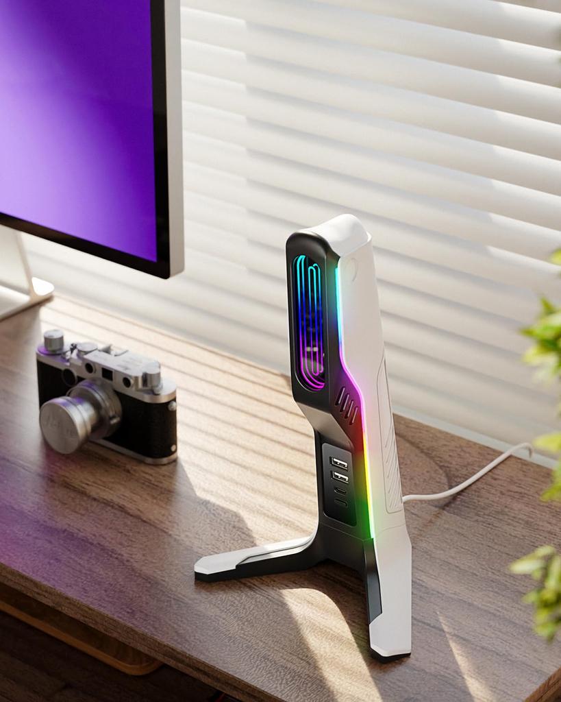 IFYOO RGB Gaming Headset Stand with 2 USB and 1 Port Gaming Headphone Mount PC Computer Xbox One Xbox Series PS5 PS4 Earphone Holder Hanger Desk Gamer