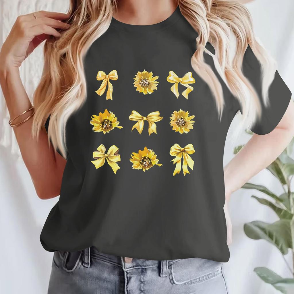 Lässiges bedrucktes T-Shirt für Damen, Rundhalsausschnitt, Pullover, kurzärmelig