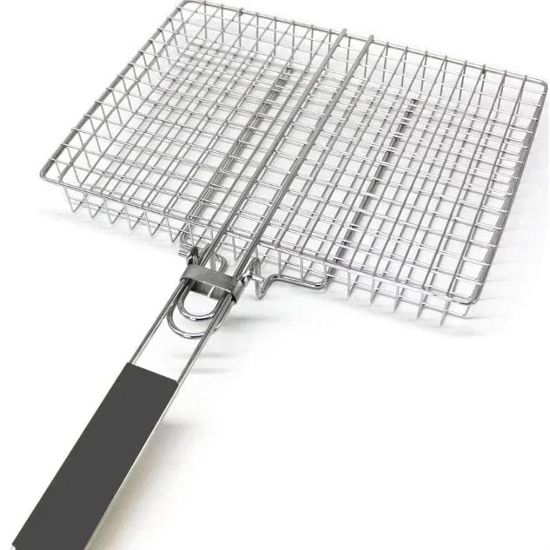 Bærbar grillkurv Sammenleggbar BBQ-grillkurv i rustfritt stål med håndtak for fisk Grønnsaker Reker Matlaging Kokekar Verktøy Nytt