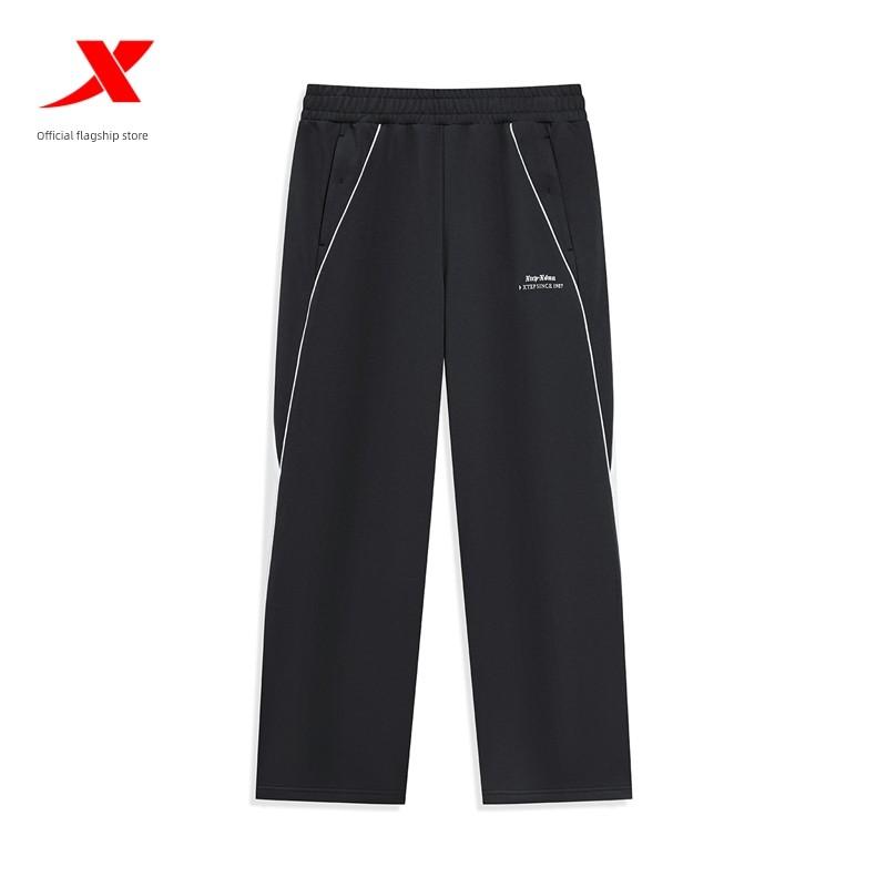 Xtep Sports Pants Unisex 2025 Autumn New Color-Blocking Casual Pants Knitted Couple s Straight Wide-Leg Pants 2XL чёрный