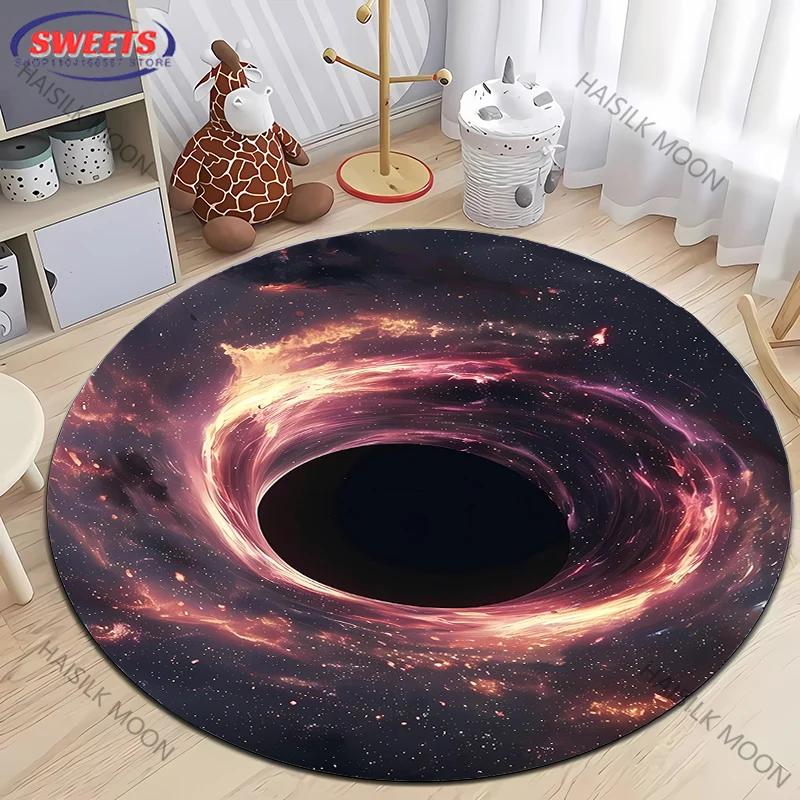 3D HD Cosmic Black Hole Printed Round Rug, Chair Carpet,  Durable Non-slip Doormat Children Playing Mat Living Room Bedroom Rugs