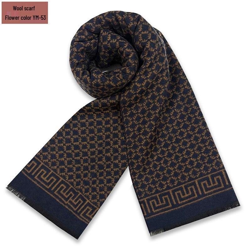 Men's Pure Gray Plaid Wool Blend Winter Scarf - Thick and Warm