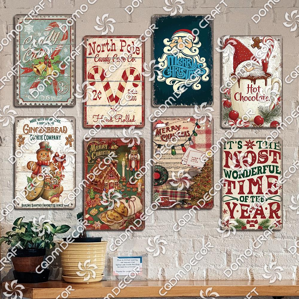 Merry Christmas Hot Cocoa Chocolate Poster Tin Signs Retro Elk Santa Claus Cookies Metal Plate Cafe Kitchen Home Decor Gift