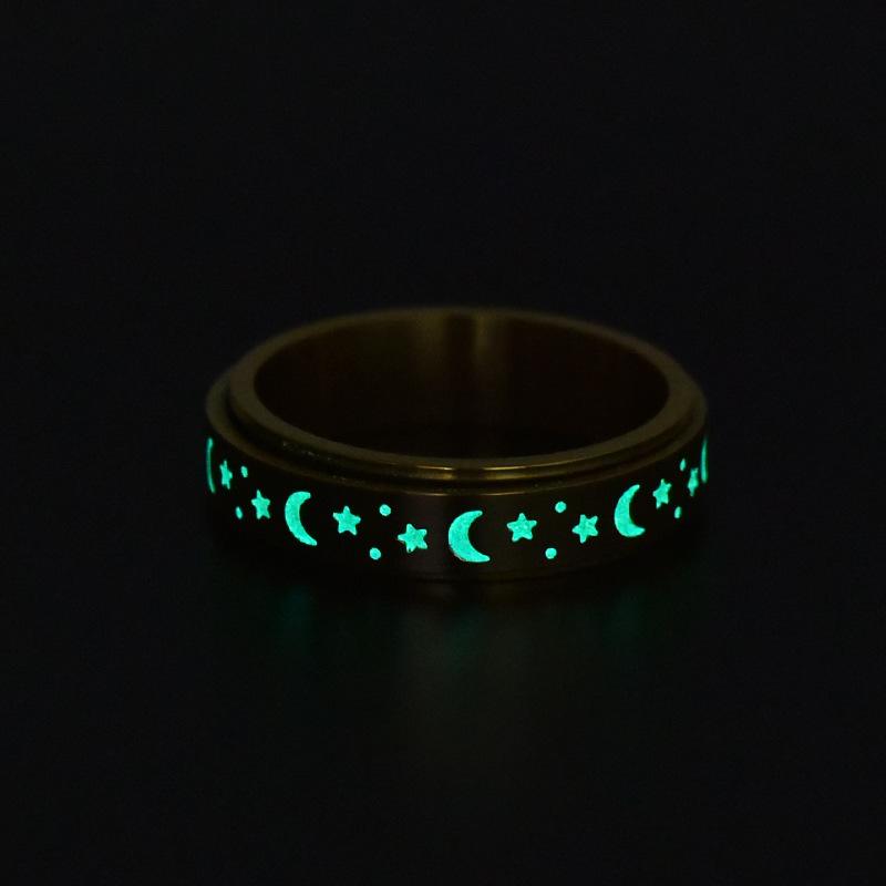 SCIONE New Star Moon Luminous Rotatable Ring Stainless Steel Women's Fragrance Ring Jewelry