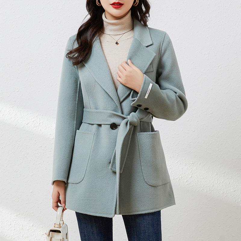 Autumn new wool coat women's fashion double-sided woolen coat lace-up medium and long coat coat
