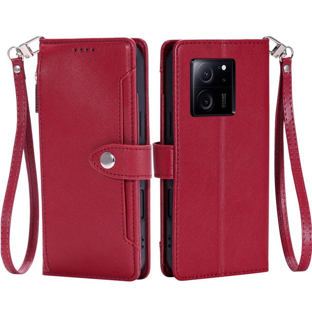 Zipper Pocket Wallet Flip Leather Phone Case for Xiaomi 13T Pro Multi Card Slots Kickstand Cover Wrist Strap