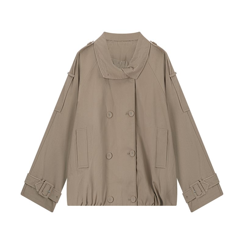 

High-End Temperament Lapel Trench coat Outerwear Women Autumn Stand Collar Short Maillard Khaki Cardigan Loose Top Khaki Outwear One size