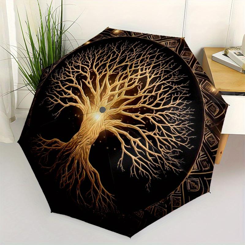Golden Tree of Life Wall Art Decor - Spiritual Mandala Poster Print for Home Office Yoga Studio Decoration Umbrella Day