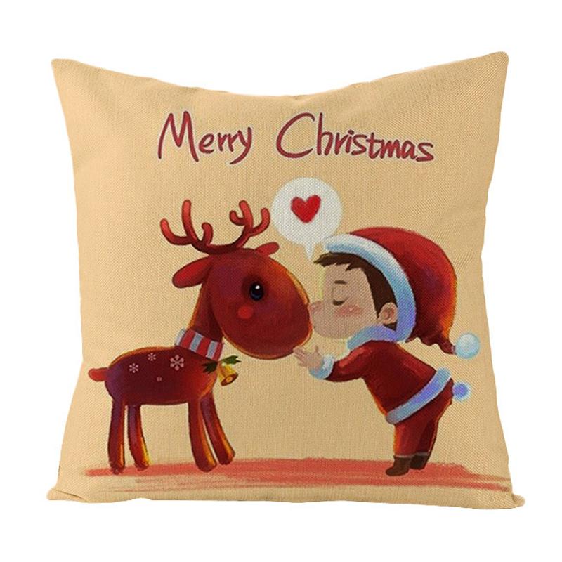 Home Christmas Decorative Pillowcase Bedroom Living Room Sofa Cushion Cover Santa Claus Elk Dwarf Printed
