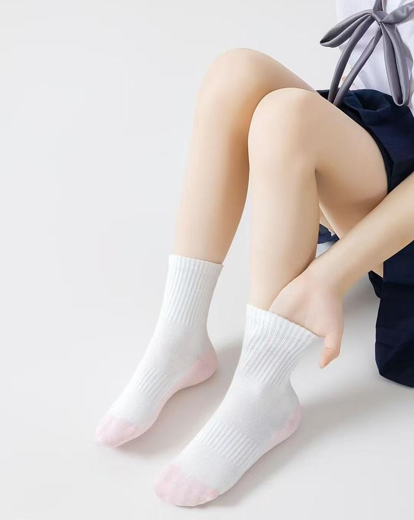 5 Pairs Children Socks 100% Cotton Black White Patchwork Colors Baby Girl Boy Sports School Tube Socks For 2-12 Years