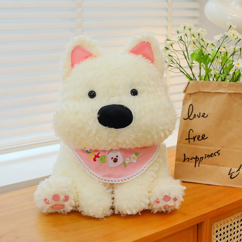Cute Sitting Posture West Highland Puppy Plush Toy Doll Bib Dog Rag Doll Birthday Gift for Boyfriend and Girlfriend