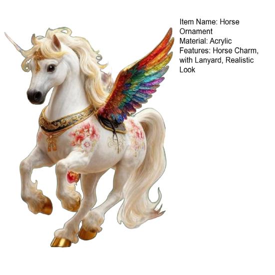Pferd Ornament Acryl 2D Flach Realistisch Fliegendes Pferd Weihnachtsbaum Anhänger mit Funkelndem Strassstein Zuhause