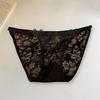 Women Panties See-through Lace Flower Embroidery Applique Soft Mesh Low Waist Cotton Crotch Thin Soft Breathable Hollow Out Bow Decor Lady Briefs