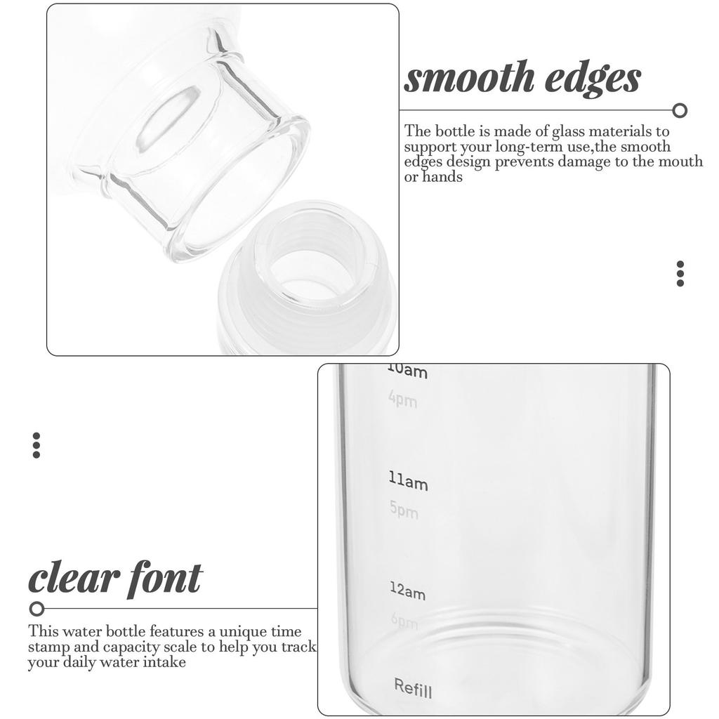 Clear Glass Water Bottle Large Capacity Leakproof Portable Cup with Time Scale for Travel Office Home Fitness Sports Gym
