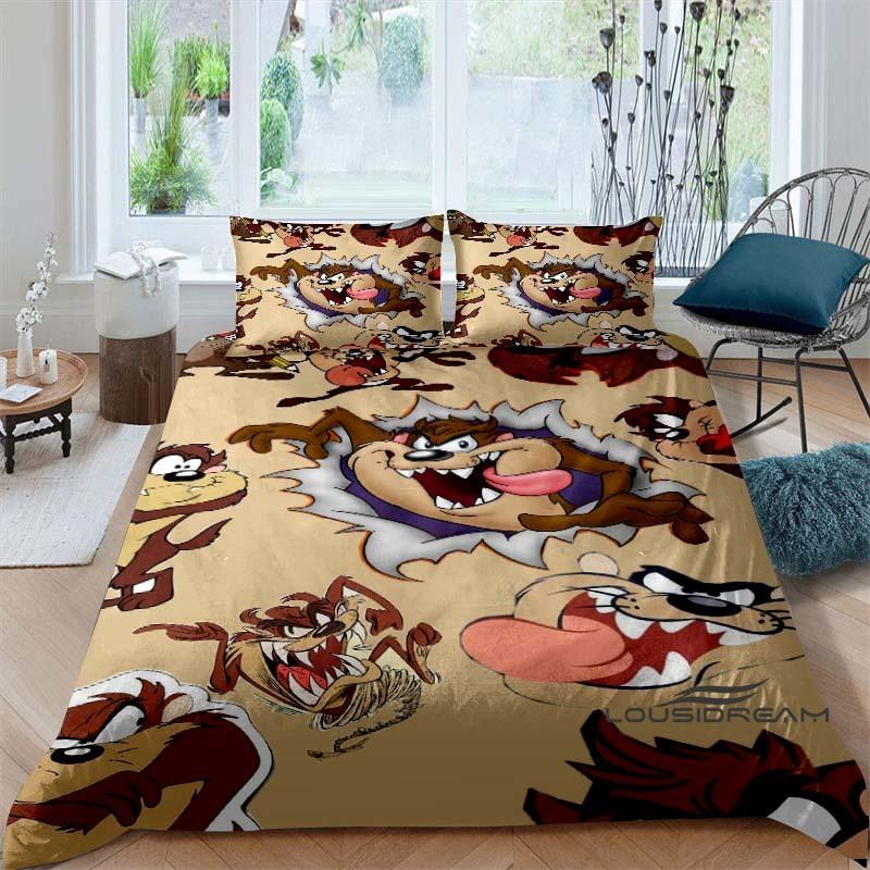 Cartoon T-Tasmanian Devil bedding set, printed single duvet cover and pillowcase three-piece set, children's and adult sizes.002