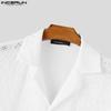 INCERUN Summer Men Short Sleeves Front Lace Patchwork See Through Loose Shirts