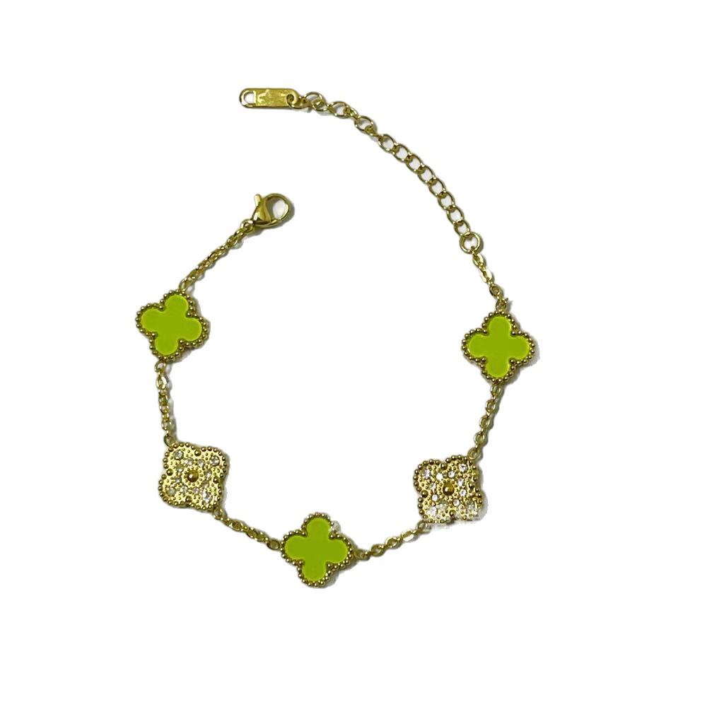 18k Gold 13mm Clover & Diamond Five-Flower Bracelet - Women's Simple, Versatile, Non-Fading Fashion Accessory