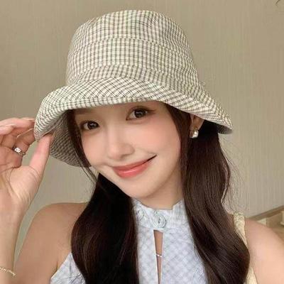 Nouveau Chapeau Bob d'Été pour Femme à Carreaux à Bord Relevé Chapeau de Soleil à Large Bord à Séchage Rapide
