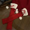 Women Winter Ribbed Knit Leg Warmer Stockings Y2K Harajuku Furry Trim Plush Ball Bow Christmas Leg Cover Long Boot Socks