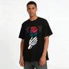 Skeletthand mit roter Rose Grafik Cooles lässiges kurzärmeliges T-Shirt Reines Baumwoll-T-Shirt