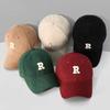 3D Embroidered 'R' Letter Corduroy Baseball Cap Solid Color Adjustable Strap Sunscreen Hat Breathable Sun Hat Outdoor Sports