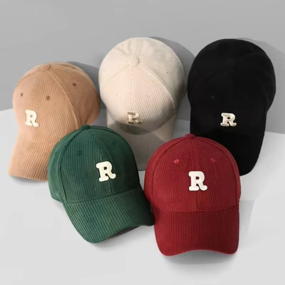 3D Embroidered 'R' Letter Corduroy Baseball Cap Solid Color Adjustable Strap Sunscreen Hat Breathable Sun Hat Outdoor Sports