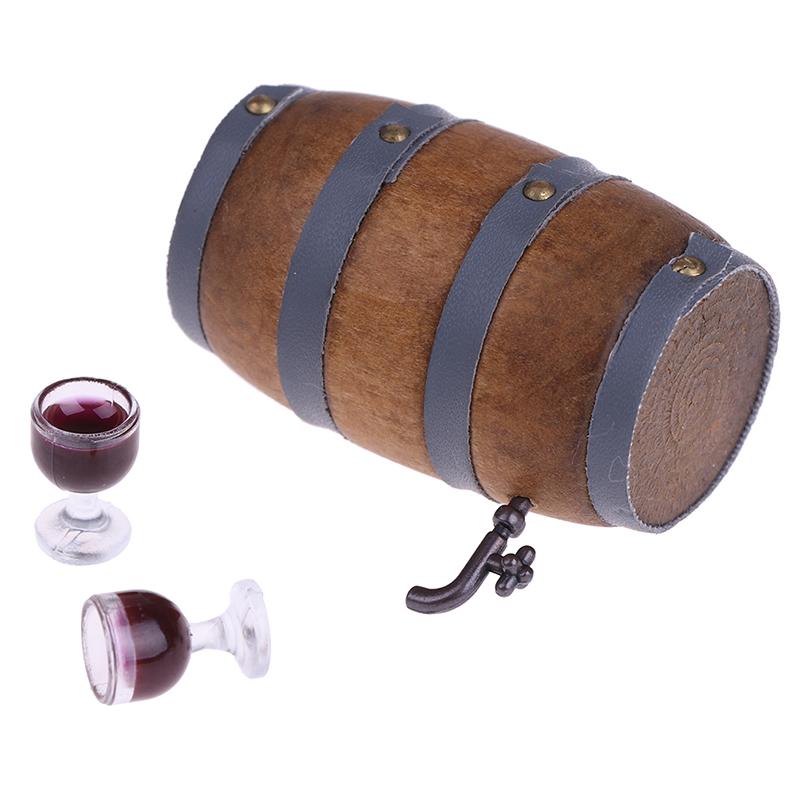 1:12 Doll House Mini Furniture Accessory Wine Barrel Model With Wine Cup