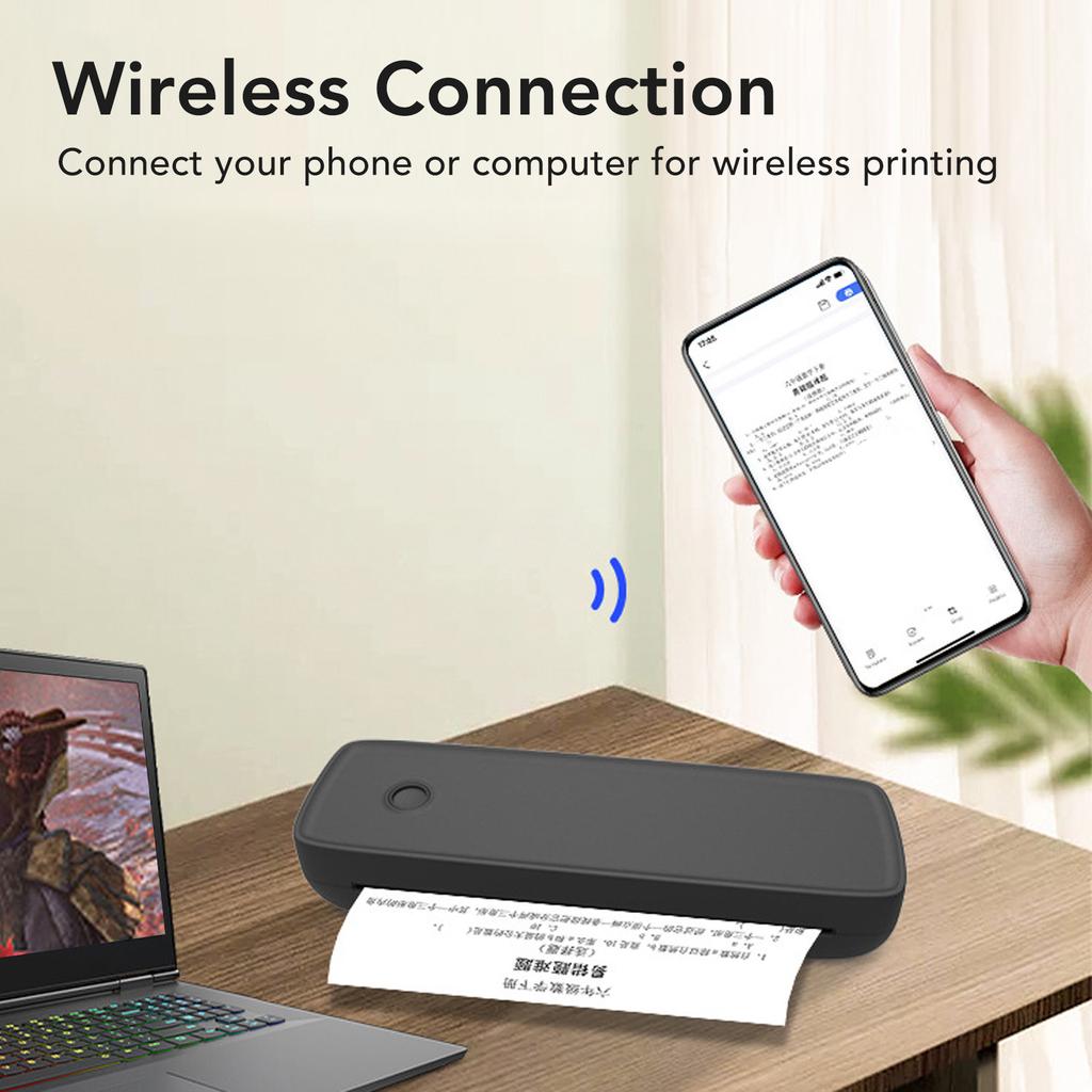 Bluetooth Thermal Printer Portable Inkless A4 A5 Paper Printing for IOS System Black