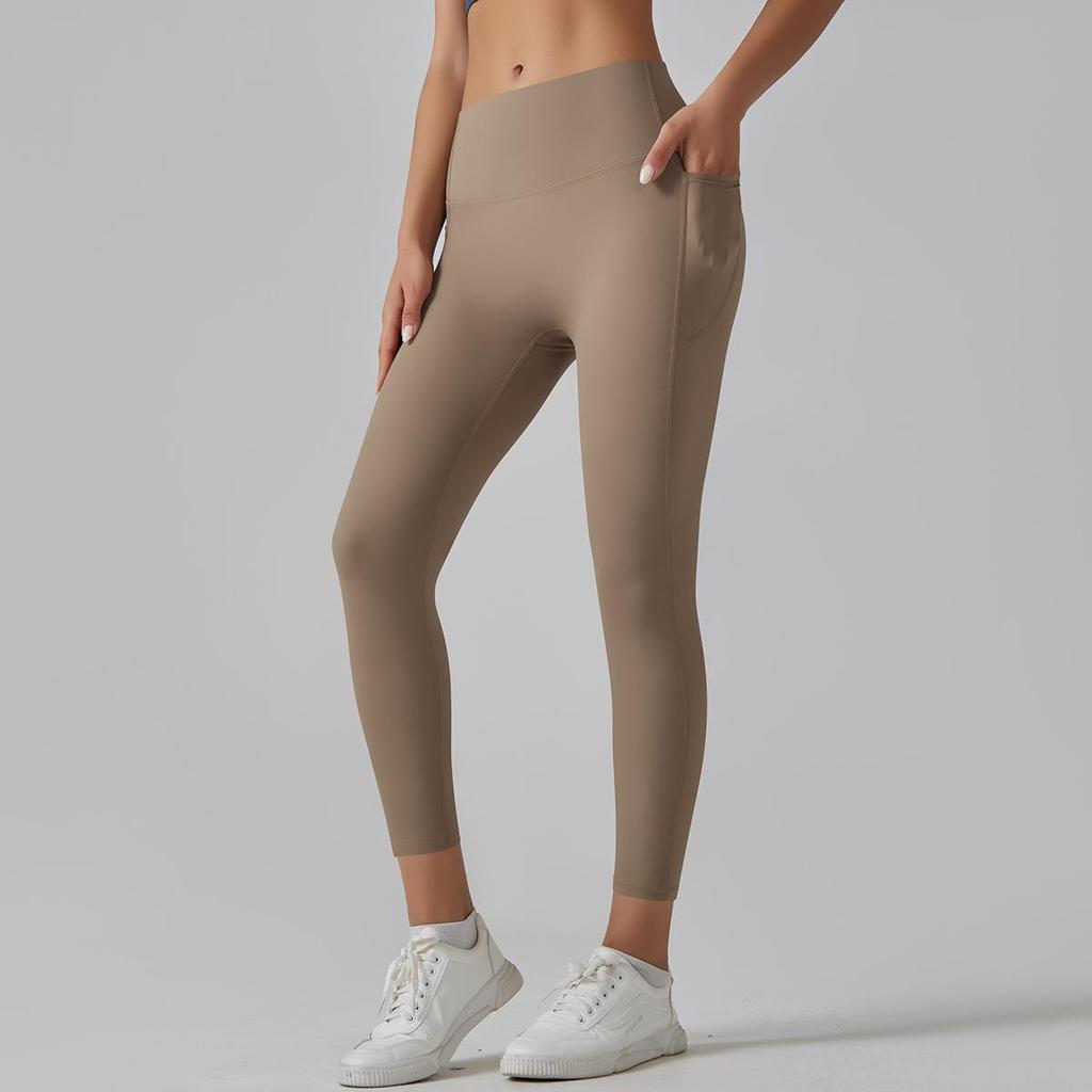 Women's High-Waisted Seamless Yoga Pants with Pockets - Quick-Dry, Tight-Fit, Brushed Fabric, Butt-Lifting Sportswear for Running & Fitness