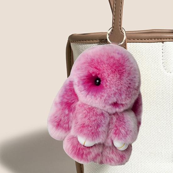 Handmade Soft Plush Bunny Keychain with Tin Box Fluffy Cute Bunny Pom Pom Charm Stuffed Animal Keyring for Easter Birthday Gift
