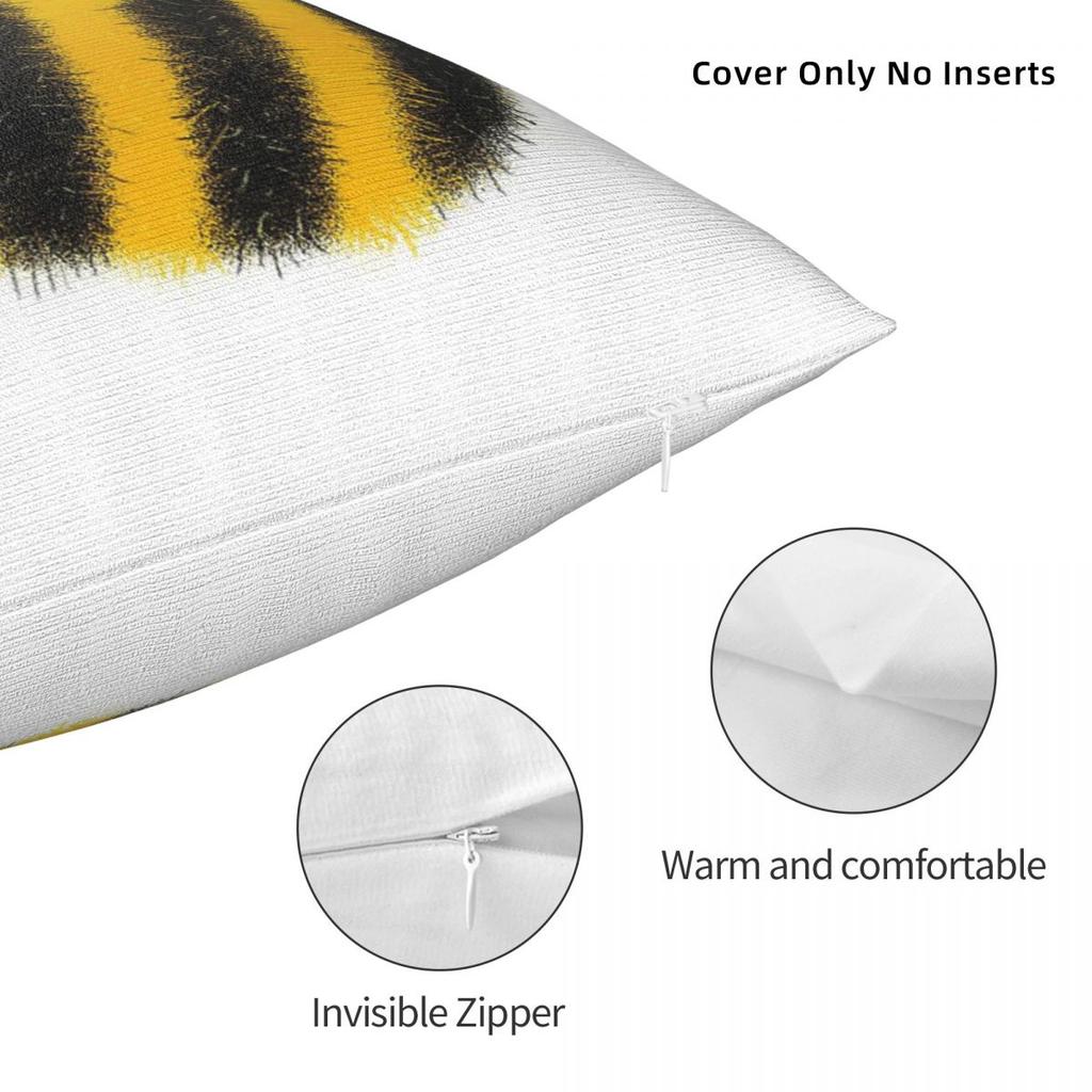 Cute Fluffy Bumblebee Square Pillowcase Polyester Linen Velvet Pattern Zip Decor Pillow Case Sofa Seater Cushion Case 45X45