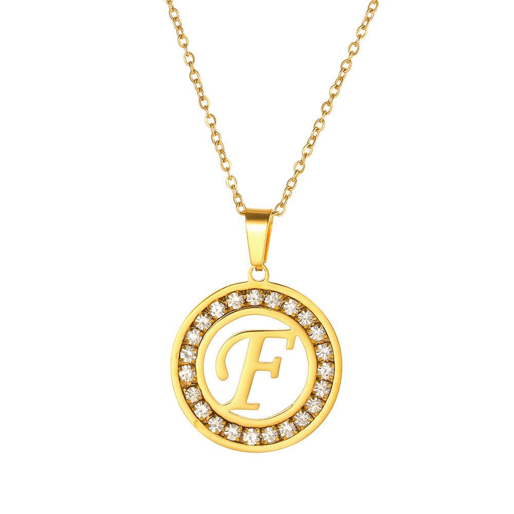 New Initial Letter Name Pendant Female Gold Color Stainless Steel A-Z Alphabet Round Necklace for Women Jewelry Gift