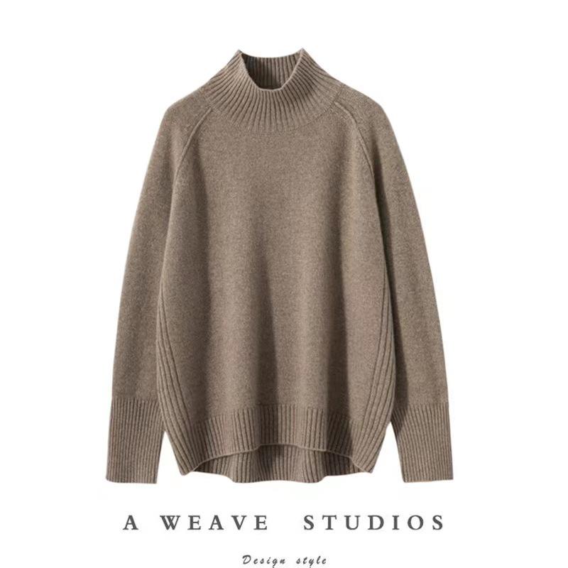 Women's Thick Wool Turtleneck Sweater - Loose Fit, Plus Size, Autumn/Winter Trendy Style.