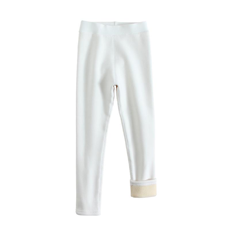 Girls' Seamless Fleece-Lined Base Layer Pants for Autumn/Winter - White Tight Pants for Kids