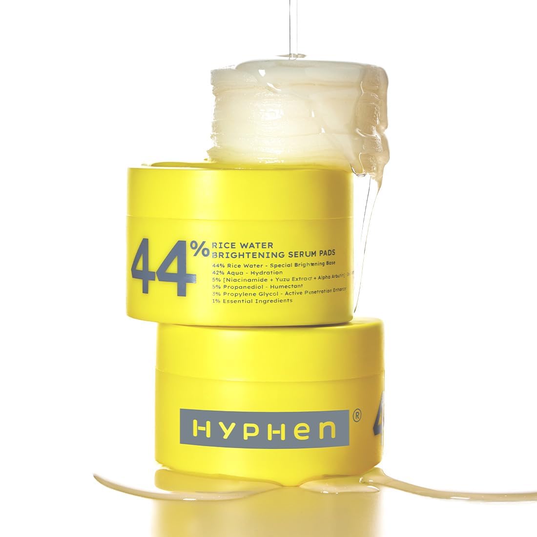 Hyphen 44% Rice Water Brightening Face Serum Pads With Niacinamide & Alpha Arbutin For Glowing Skin 50N