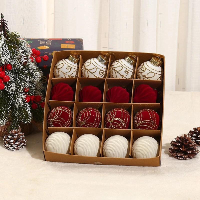 16pcs 6cm Wine Red Christmas Ball Ornaments Dark Green Pink Flocking Christmas Tree Party Decoration Christmas Spheres Pendant
