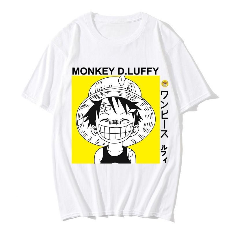Japanese Anime One Piece Luffy Mens and Womens Short Sleeved European Versatile Tshirt Fans Surrounding Area