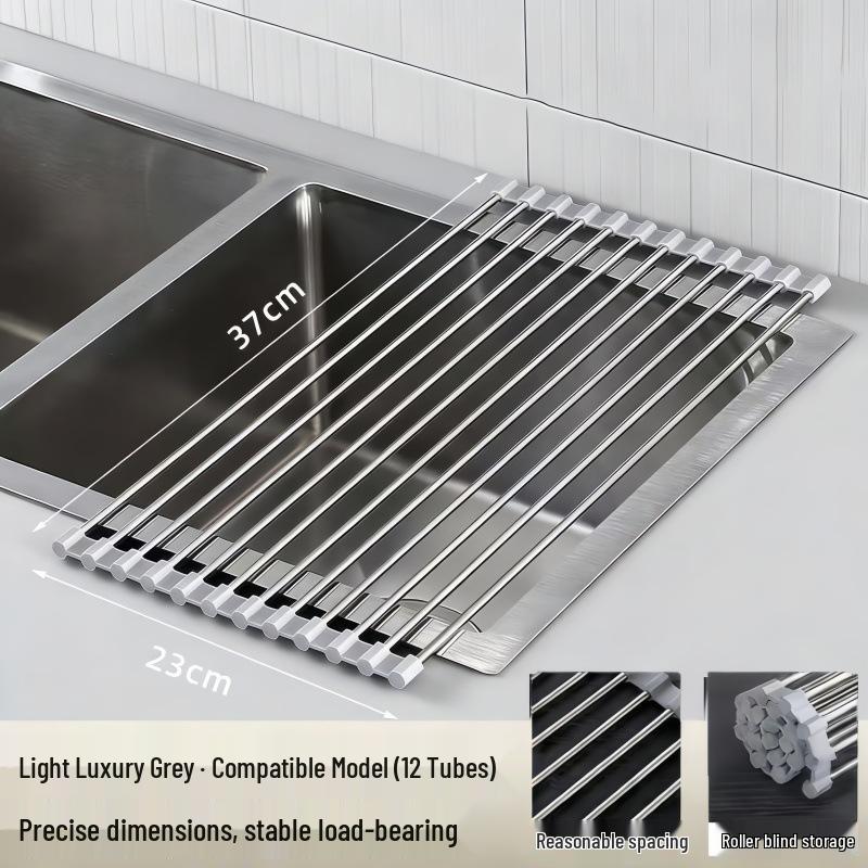 Wow Oh Stainless Steel Foldable Sink Bowl Dish Filter & Roller Blind Rack for Kitchen