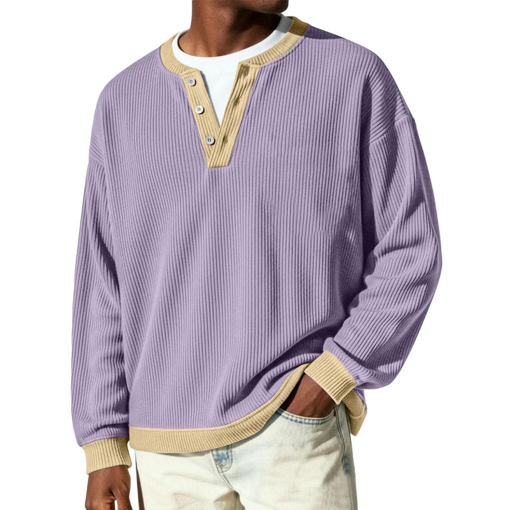 Men's Button-Down Collar Long-Sleeve Ribbed Knit Pullover