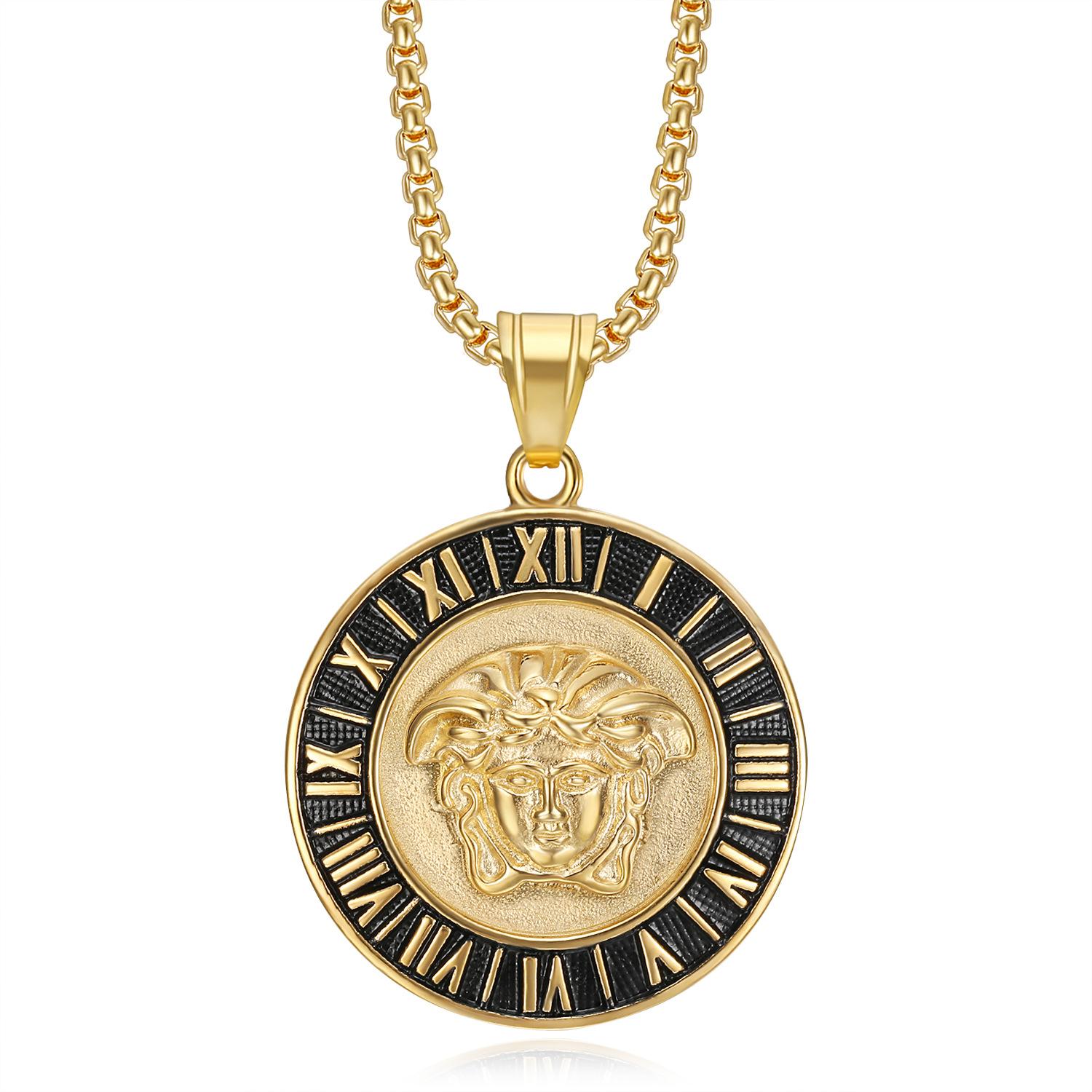 Personalized Roman numerals Greek mythology pendant necklace 2026 fashion trend inlaid zircon men s jewelry accessories 60CM