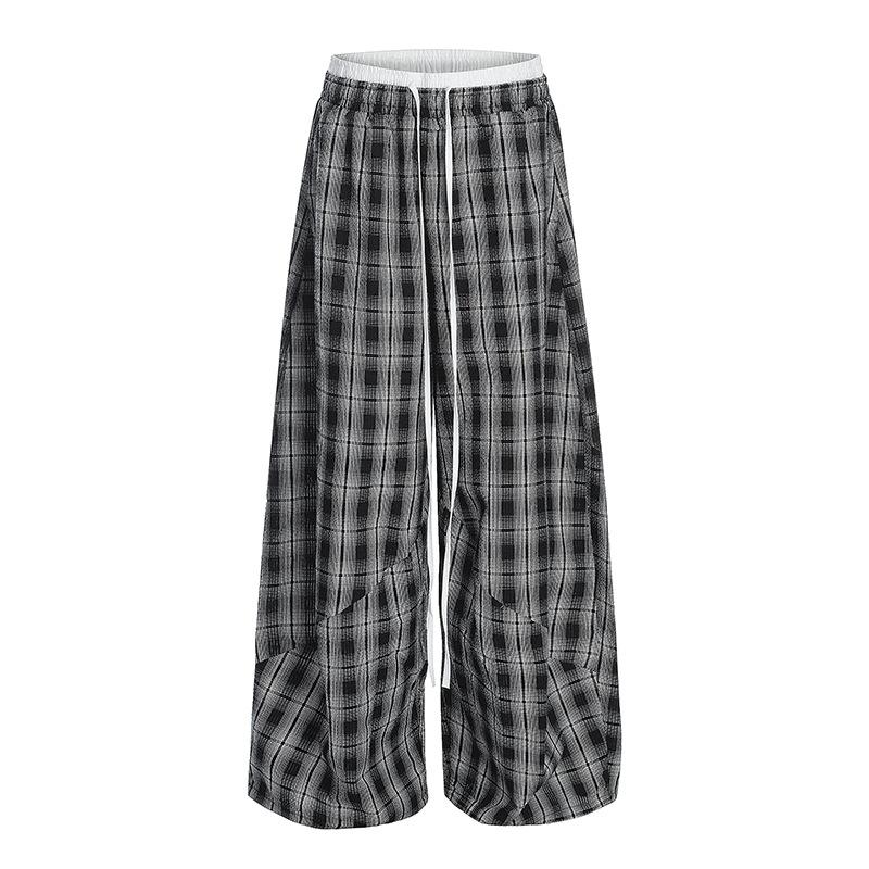 American retro lazy style double waist splicing plaid pants children's summer jazz dance loose wide-leg pants casual pants