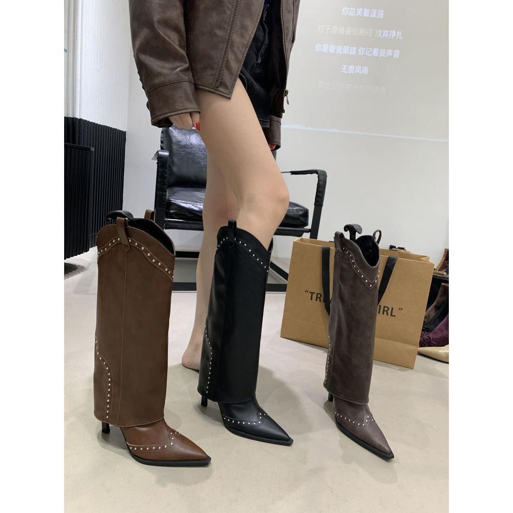 Pointed thin heel boots 2025 autumn new retro high heel trouser boots niche versatile high tube fashion boots women