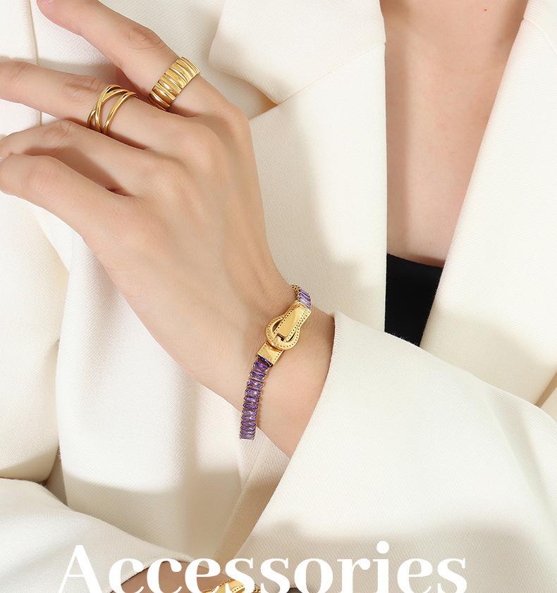 Light Luxury Seven-Color Zircon Gold-Plated Magnetic Bracelet with Titanium Steel Double-Sided Closure