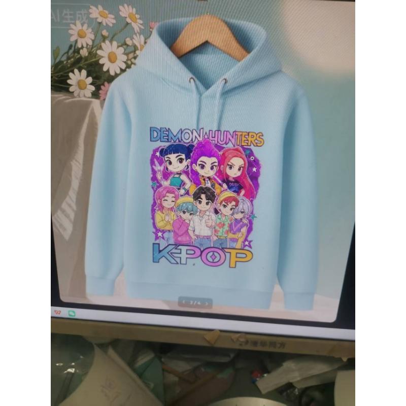 Korean KPop Demon Hunter Cartoon Girls Boy Hooded Sweatshirt Warm Children's Wave Fashion Casual Tops Casual Girls Clothing