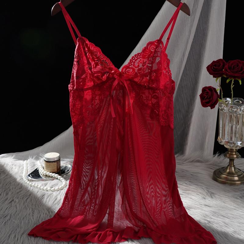 Sexy Mesh V-neck Light Lace Camisole Nightgown Erotic Lingerie Multi-coloured